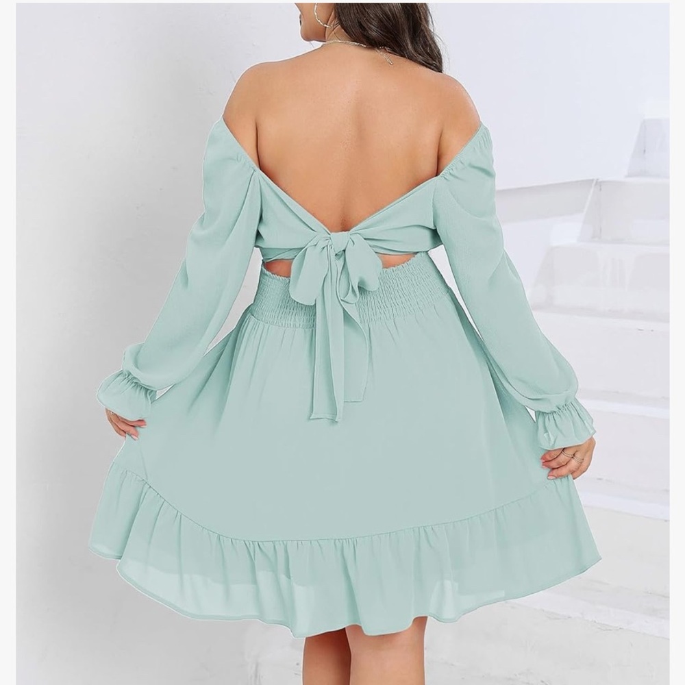Elegant Mint Green Off-Shoulder Dress <<<<<96>>>>> - Picture 1 of 8